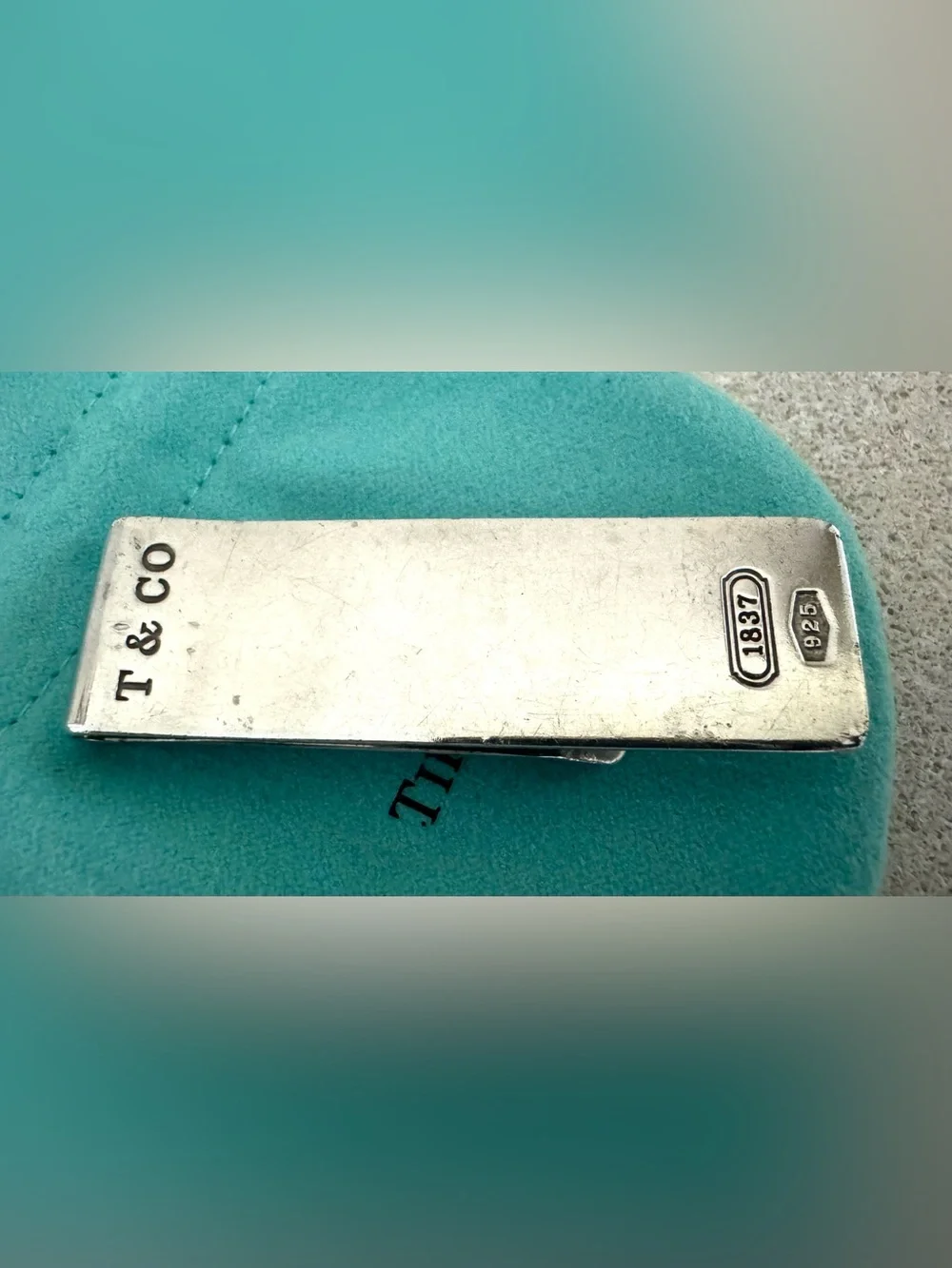 TIFFANY & CO. 1837 Sterling Silver Money Clip 925 Vintage w/Pouch